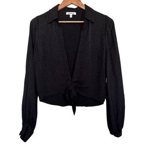GOOD American Women’s Sz 1(S) Black Leonard Jacquard Tie Front Blouse NWT